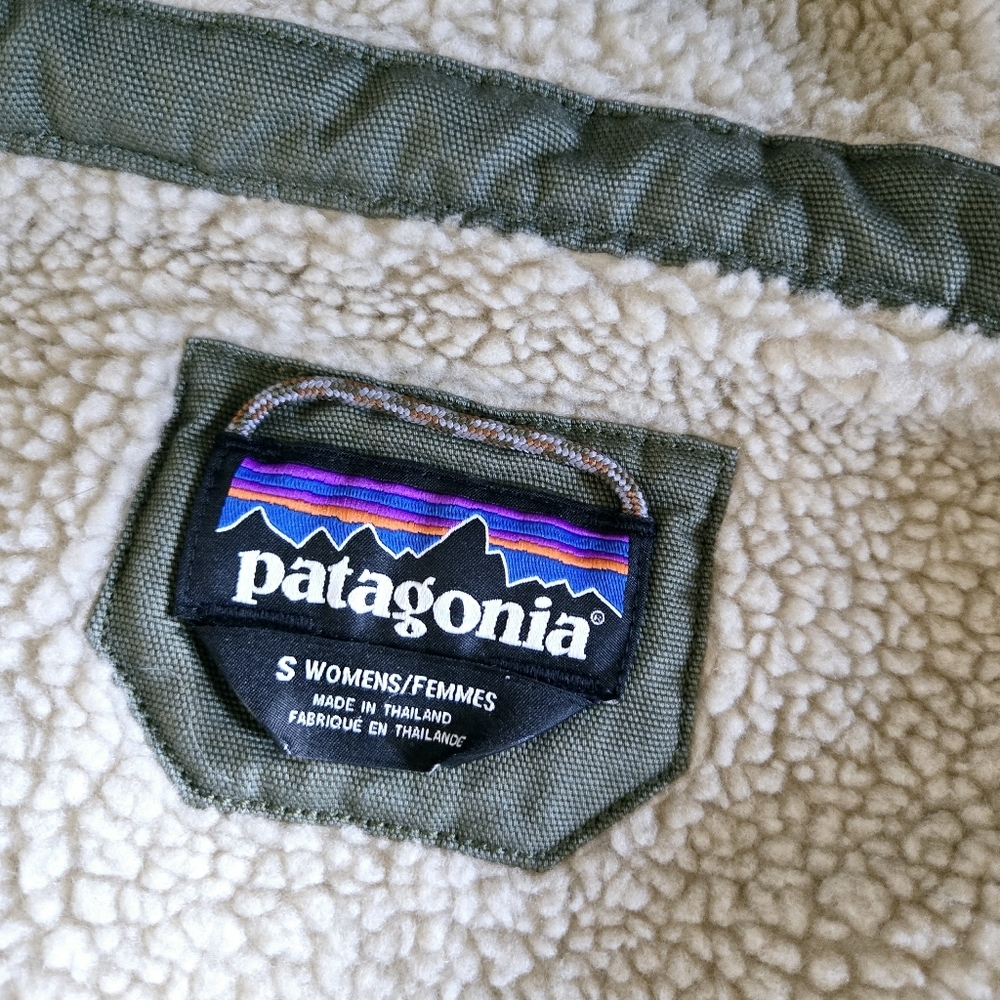 Patagonia Insulated Prairie Dawn Parka Sage Women Cotton Canvas/Sherpa Size S - Picture 10 of 13